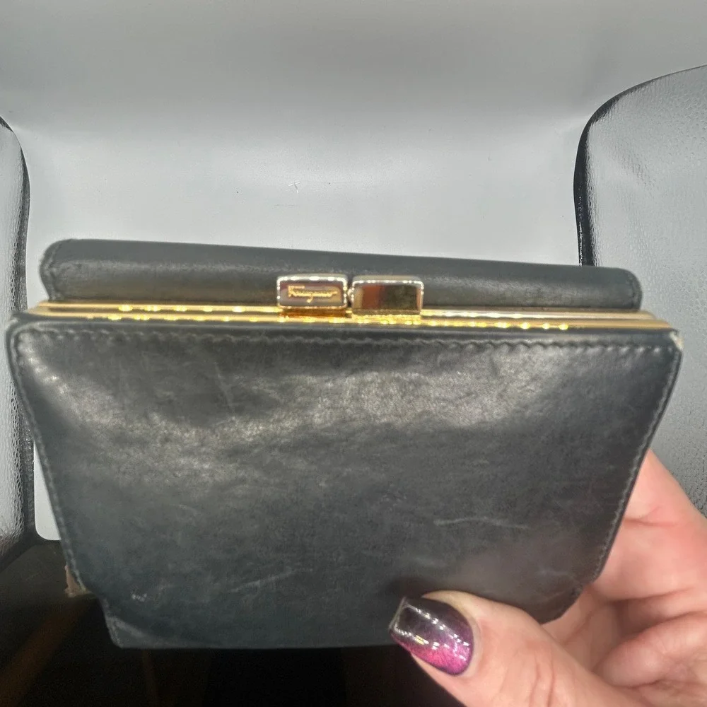 Salvatore Ferragamo‎ Black Leather Gancini Lock Tri Fold Wallet#118